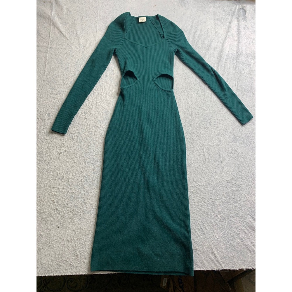 Abercrombie Fitch Ribbed Cutout Long Sleeve sweater Dress‎ Green XSP